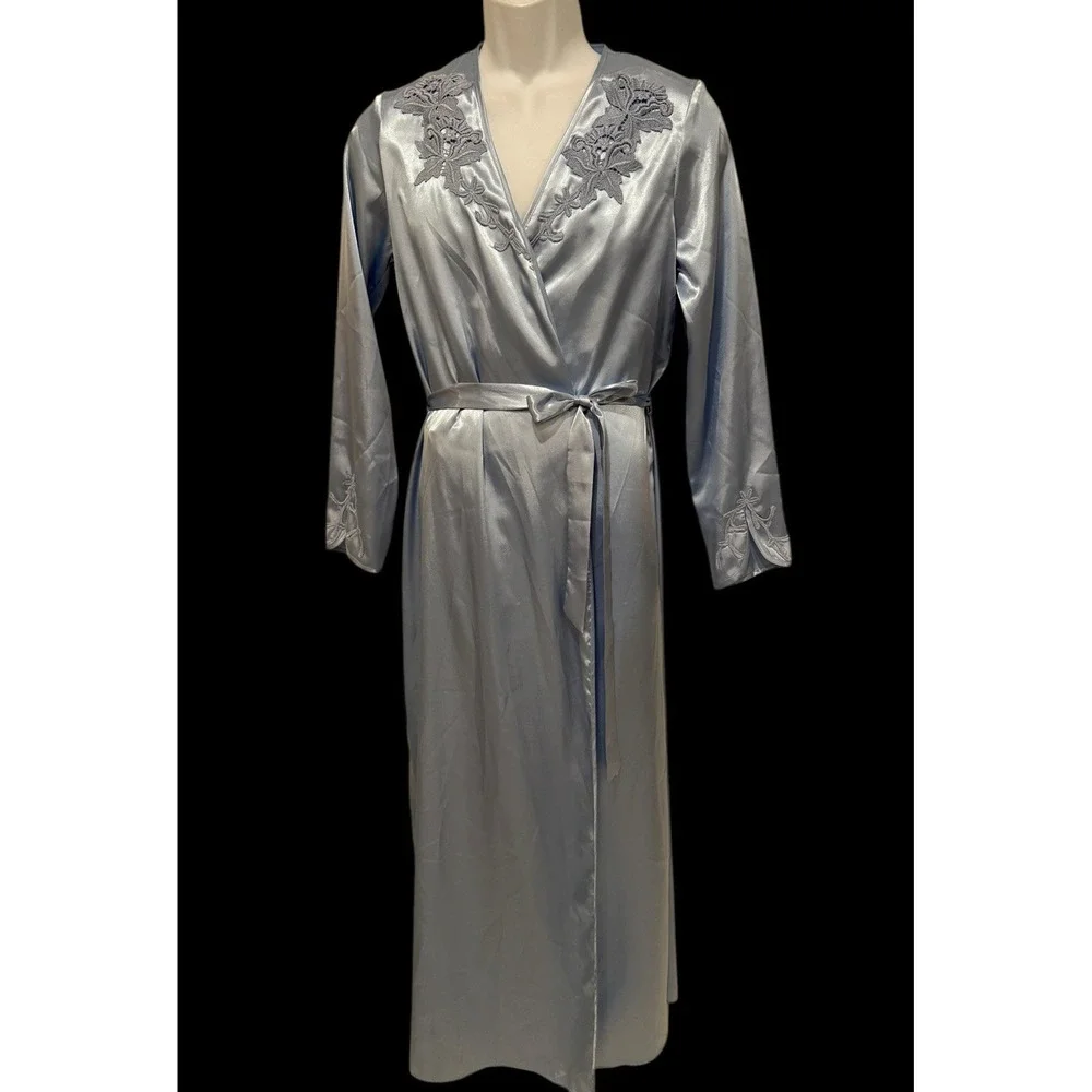 Flora Nikrooz Wrap Robe Blue S/M Lace Edge Wrap Front Gown Lingerie Whimsy Fairy
